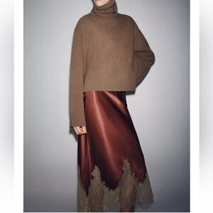 ZARA NWT ZW Contrast Lace Satin Skirt ZW Collection